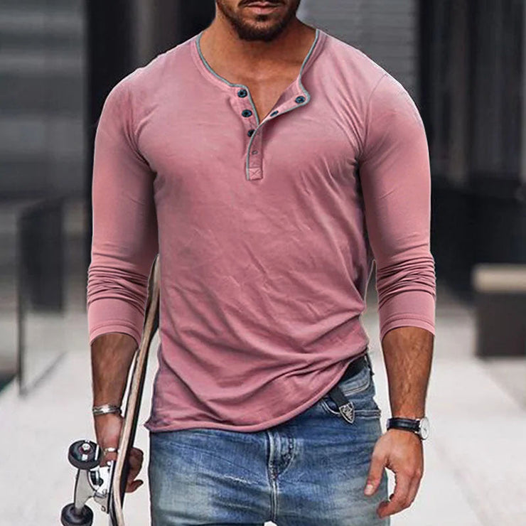 Veyron - Men's Casual  Henley Neck Slim Fit Long Sleeve T-Shirt