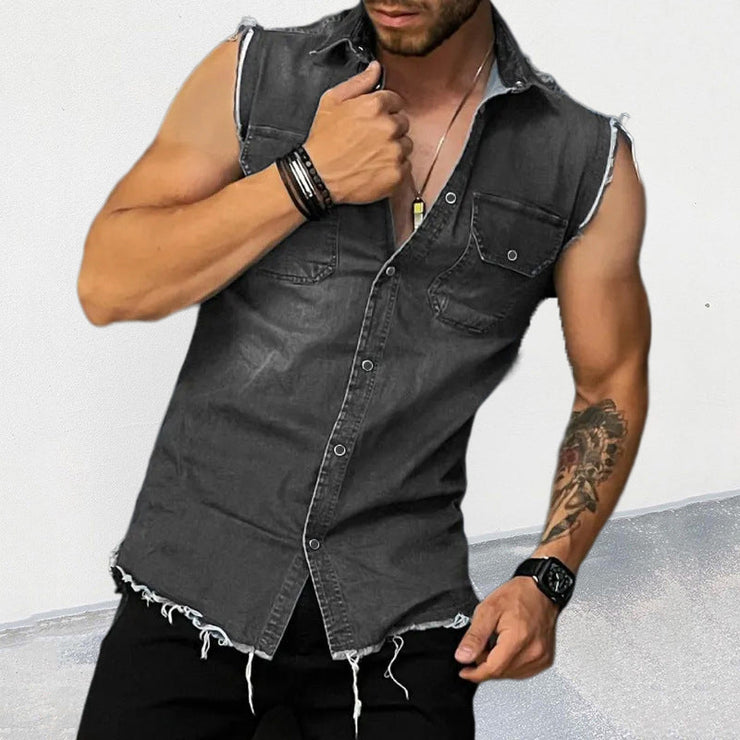 Tevin - Men's Vintage Sleeveless Denim Shirt