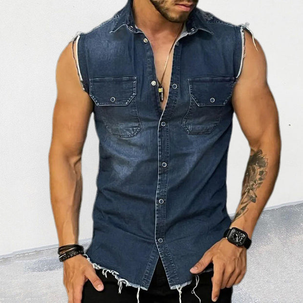 Tevin - Men's Vintage Sleeveless Denim Shirt