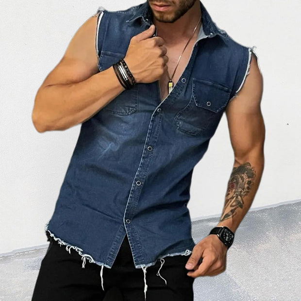 Tevin - Men's Vintage Sleeveless Denim Shirt