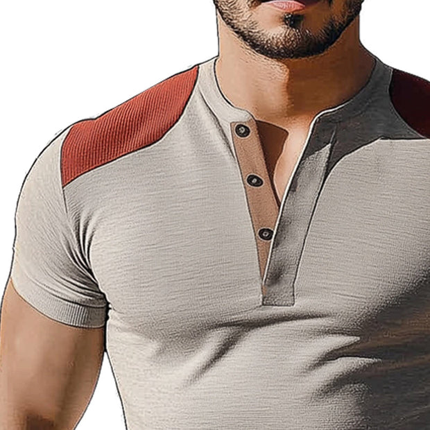 Men's Slim Fit Colorblock Henley T-Shirt - Perfect for Summer Comfort!