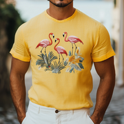 Men's Summer Hawaiian-Inspired Cotton & Linen Short Sleeve T-Shirt with Animal Embroidery - MTA1722D9K