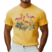 Men's Summer Hawaiian-Inspired Cotton & Linen Short Sleeve T-Shirt with Animal Embroidery - MTA1722D9K