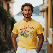 Men's Summer Hawaiian-Inspired Cotton & Linen Short Sleeve T-Shirt with Animal Embroidery - MTA1722D9K