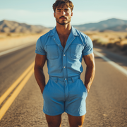 Men's Stylish Retro Tencel Denim Jumpsuit - Perfect for Summer! MTA1788D0K