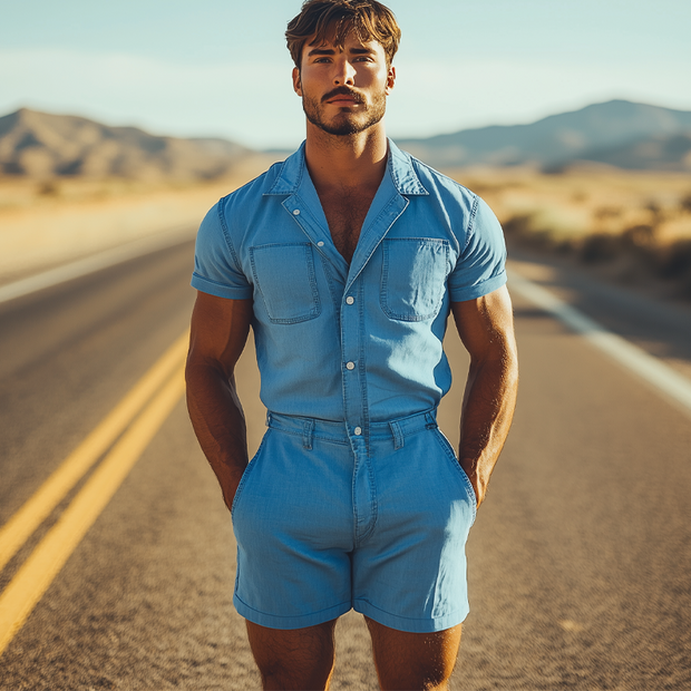 Men's Stylish Retro Tencel Denim Jumpsuit - Perfect for Summer! MTA1788D0K