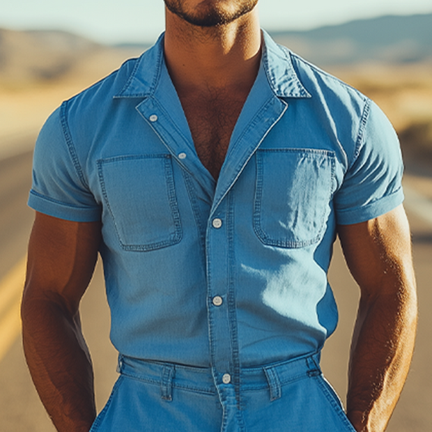 Men's Stylish Retro Tencel Denim Jumpsuit - Perfect for Summer! MTA1788D0K