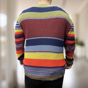 Laziel - Men's Rainbow Stripe V-Neck Knit Sweater