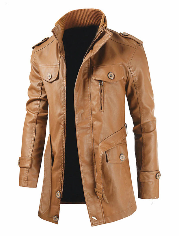 Uilleam - Men's Long Leather Jacket with Unique Style