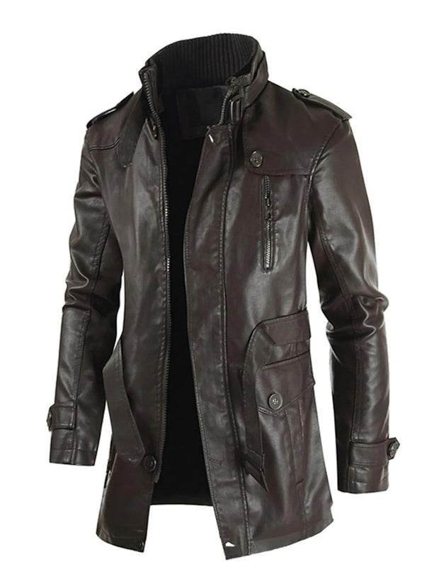 Uilleam - Men's Long Leather Jacket with Unique Style