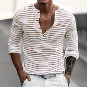 Jack - Men's Striped Henley Collar Long Sleeve T-shirt