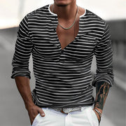 Jack - Men's Striped Henley Collar Long Sleeve T-shirt