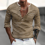 Jack - Men's Striped Henley Collar Long Sleeve T-shirt