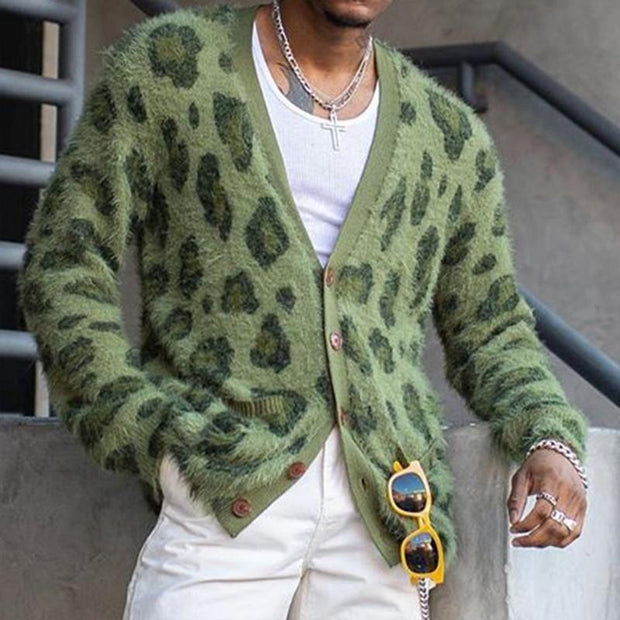 Frederick - Men's Vintage Leopard Single-Breasted Cardigan