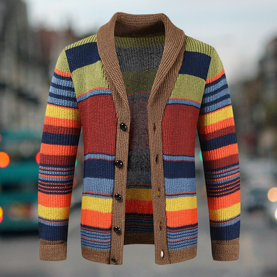 Ido - Men's Color-block Lapel Sweater Jacket