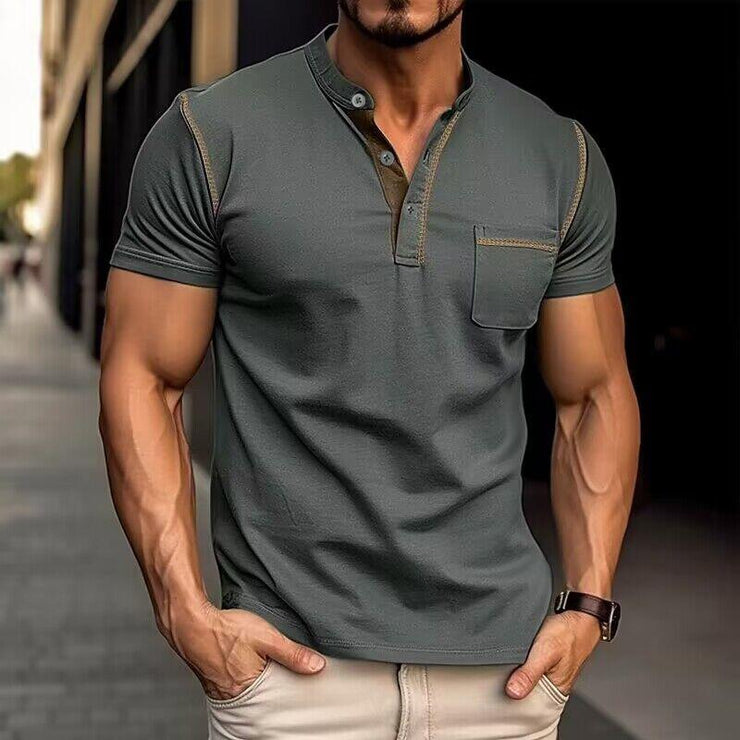 Charles - Men's Casual Colorblock Henley Collar T-Shirt