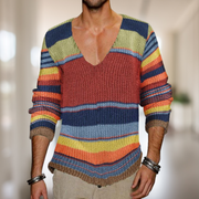 Laziel - Men's Rainbow Stripe V-Neck Knit Sweater