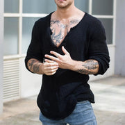 Drillo - Men's Casual V Neck Long Sleeve Knitted Shirt