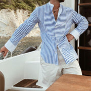 Benjamin - Men's Loose Striped Irregular Stitching Long Sleeve Shirt