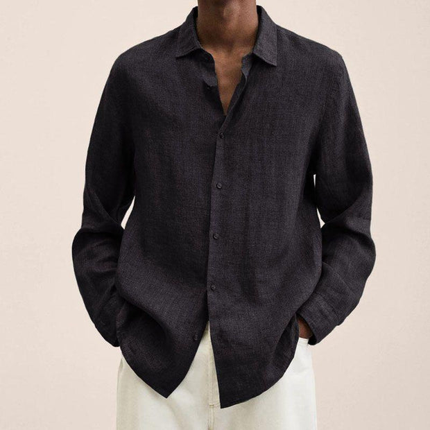 Orson - Men's Lapel Longs Sleeve Loose Fit Cotton And Linen Shirt
