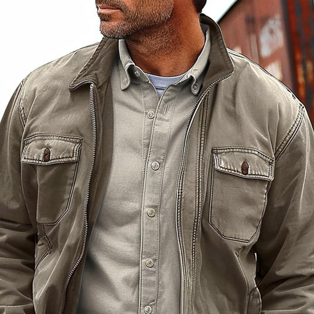 Renzo - Men's Vintage Distressed Canvas Zip Jacket