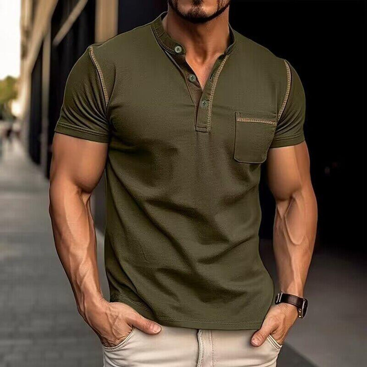 Charles - Men's Casual Colorblock Henley Collar T-Shirt