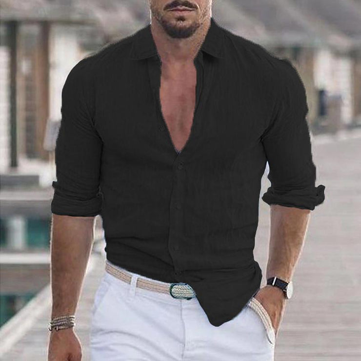 Roean - Men's Casual Lapel Long Sleeve Shirt