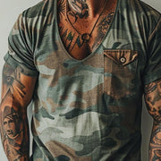 Felipe - Men's Vintage Camo Print V-Neck T-Shirt