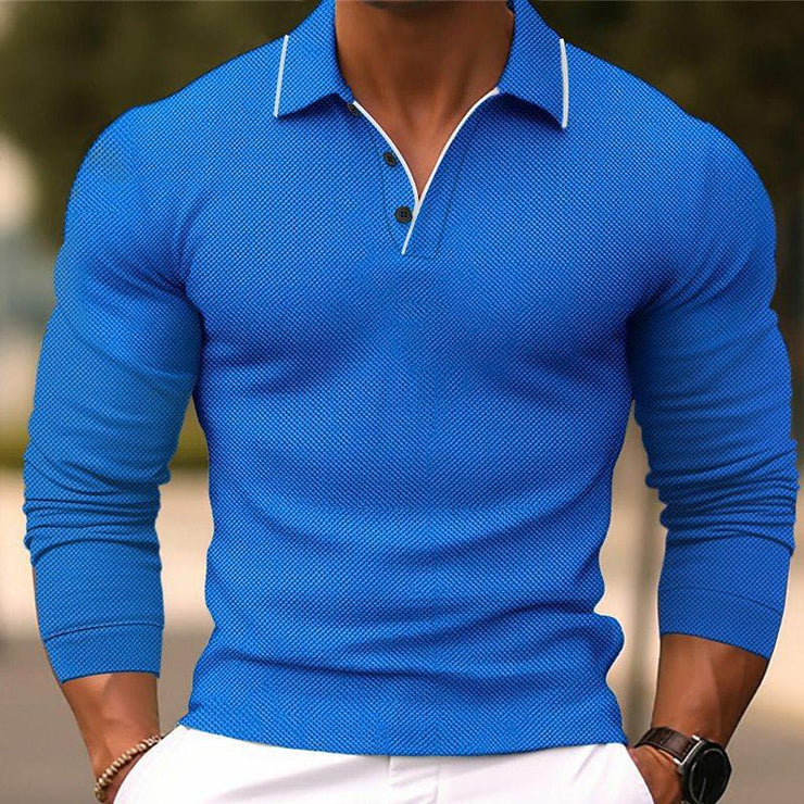 Lander - Men's Lapel Slim Fit Long Sleeve Polo Shirt