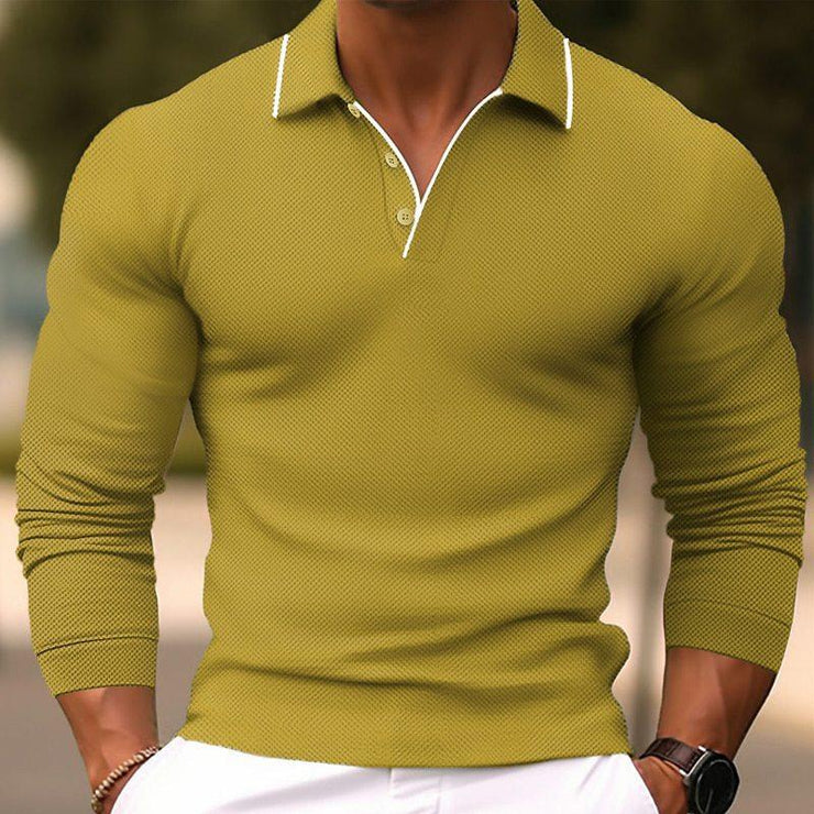 Lander - Men's Lapel Slim Fit Long Sleeve Polo Shirt