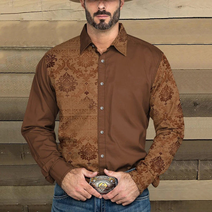 Isaac - Men's Western Denim Print Long Sleeve Shirt