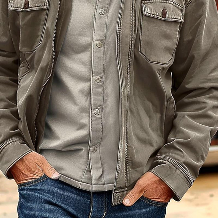 Renzo - Men's Vintage Distressed Canvas Zip Jacket