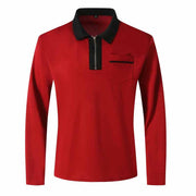 Rhydian - Men's Color Block Pocket Long Sleeve Polo Shirt