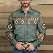 Isaac - Men's Western Denim Print Long Sleeve Shirt