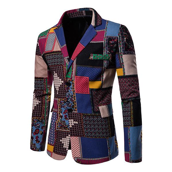 Dimitri - Men's Lapel Ethnic Print Long Sleeve Thin Blazer