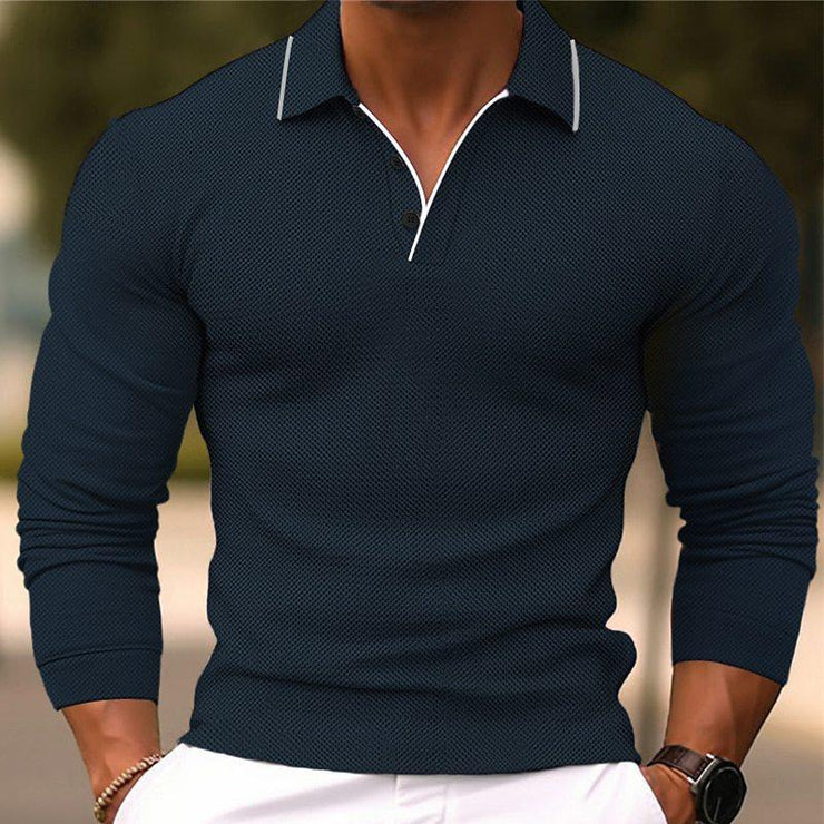 Lander - Men's Lapel Slim Fit Long Sleeve Polo Shirt