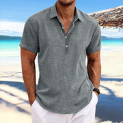 Raphael - Men's Lapel Short Sleeve Cotton Linen Shirt