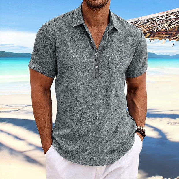 Raphael - Men's Lapel Short Sleeve Cotton Linen Shirt