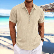 Raphael - Men's Lapel Short Sleeve Cotton Linen Shirt