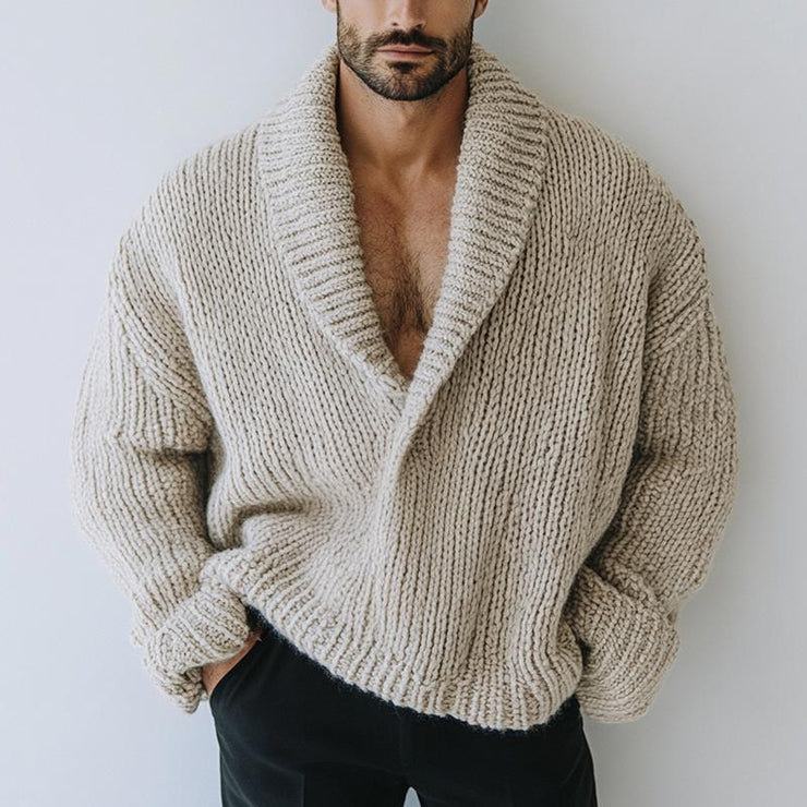 Xavian - Men's Oversize Lapel Casual Knit Sweater