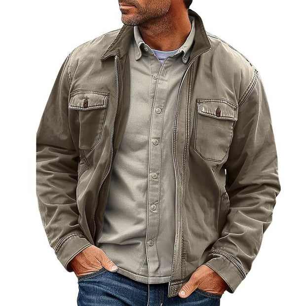 Renzo - Men's Vintage Distressed Canvas Zip Jacket