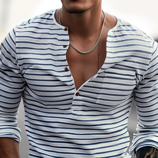 Jack - Men's Striped Henley Collar Long Sleeve T-shirt