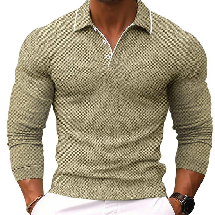 Lander - Men's Lapel Slim Fit Long Sleeve Polo Shirt