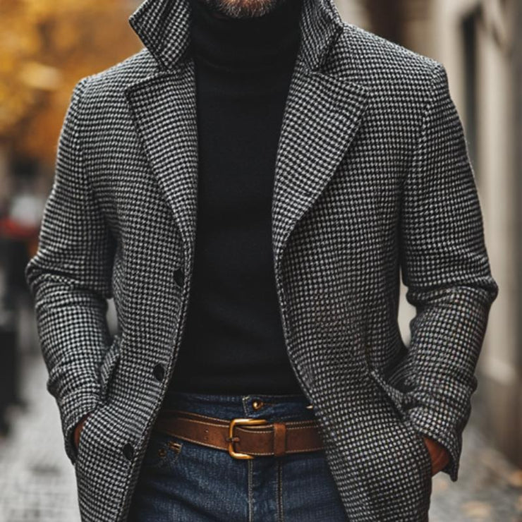 Emmerich - Men's Classic Houndstooth Mid-Length Coat